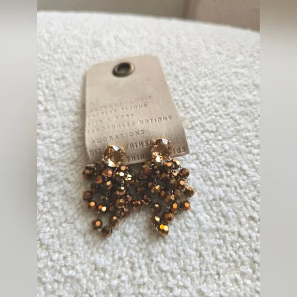 Anthropologie, Waterfall Beaded Drop Earrings, Taupe Brown -NWT!! - Picture 2 of 9